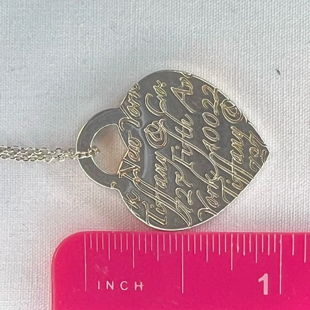 Tiffany Sterling Silver 727 Fifth Avenue New York Heart Large Charm Necklace 16” - Picture 9 of 9